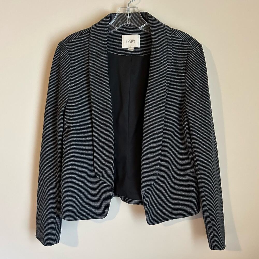 LOFT Black/Gray Striped Fitted Cotton Stretch Blazer Suit Jacket Size Medium